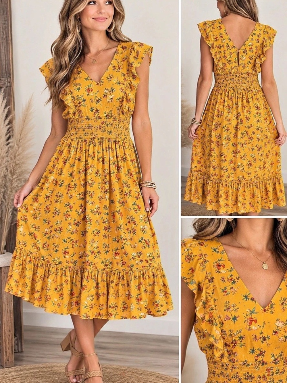 Matilda Jane Floral Midi Dress in Yellow Size Small Like New
